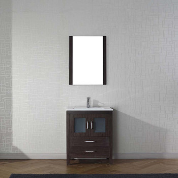 Virtu USA KS-70028-C-ES Dior 28" Single Bath Vanity in Espresso with Slim White Ceramic Top and Square Sink with Polished Chrome Faucet and Mirror