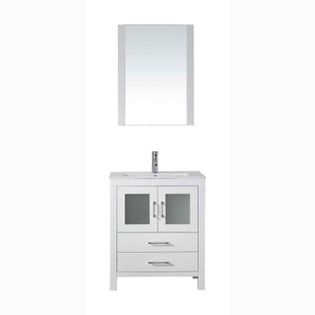 Virtu USA KS-70028-C-WH-001 Dior 28" Single Bath Vanity in White with Slim White Ceramic Top and Square Sink with Brushed Nickel Faucet and Mirror