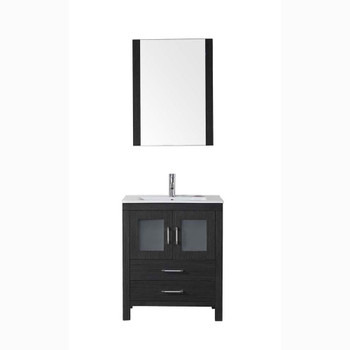 Virtu USA KS-70028-C-ZG Dior 28" Single Bath Vanity in Zebra Grey with Slim White Ceramic Top and Square Sink with Polished Chrome Faucet and Mirror
