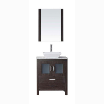 Virtu USA KS-70028-WM-ES-001 Dior 28" Single Bath Vanity in Espresso with Marble Top and Square Sink with Brushed Nickel Faucet and Mirror