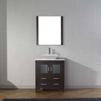 Virtu USA KS-70030-S-ES-001 Dior 30" Single Bath Vanity in Espresso with White Engineered Stone Top and Square Sink with Brushed Nickel Faucet and Mirror