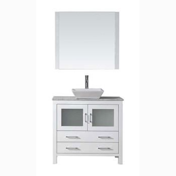 Virtu USA KS-70030-WM-WH Dior 30" Single Bath Vanity in White with Marble Top and Square Sink with Polished Chrome Faucet and Mirror