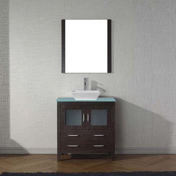 Virtu USA KS-70032-G-ES-001 Dior 32" Single Bath Vanity in Espresso with Aqua Tempered Glass Top and Square Sink with Brushed Nickel Faucet and Mirror