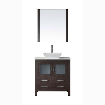 Virtu USA KS-70032-S-ES Dior 32" Single Bath Vanity in Espresso with White Engineered Stone Top and Square Sink with Polished Chrome Faucet and Mirror