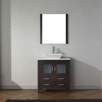 Virtu USA KS-70032-S-ES-001 Dior 32" Single Bath Vanity in Espresso with White Engineered Stone Top and Square Sink with Brushed Nickel Faucet and Mirror