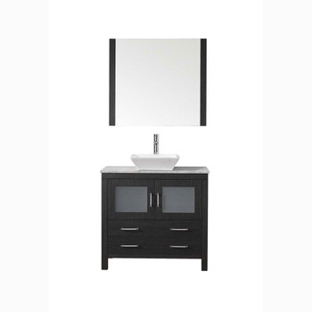 Virtu USA KS-70032-WM-ZG Dior 32" Single Bath Vanity in Zebra Grey with Marble Top and Square Sink with Polished Chrome Faucet and Mirror