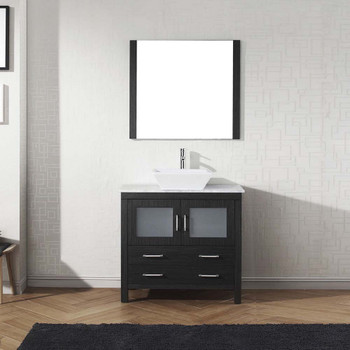 Virtu USA KS-70032-WM-ZG-001 Dior 32" Single Bath Vanity in Zebra Grey with Marble Top and Square Sink with Brushed Nickel Faucet and Mirror