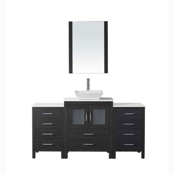 Virtu USA KS-70064-S-ZG Dior 64" Single Bath Vanity in Zebra Grey with White Engineered Stone Top and Square Sink with Polished Chrome Faucet and Mirror