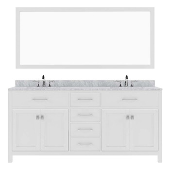 Virtu USA MD-2072-WMSQ-WH-002 Caroline 72" Double Bath Vanity in White with Marble Top and Square Sink with Polished Chrome Faucet and Mirror