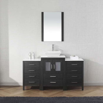 Virtu USA KS-70060-S-ZG Dior 60" Single Bath Vanity in Zebra Grey with White Engineered Stone Top and Square Sink with Polished Chrome Faucet and Mirror