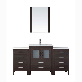 Virtu USA KS-70064-C-ES-001 Dior 64" Single Bath Vanity in Espresso with Slim White Ceramic Top and Square Sink with Brushed Nickel Faucet and Mirror