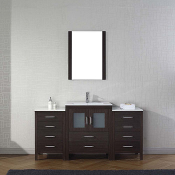 Virtu USA KS-70064-C-ES-001 Dior 64" Single Bath Vanity in Espresso with Slim White Ceramic Top and Square Sink with Brushed Nickel Faucet and Mirror