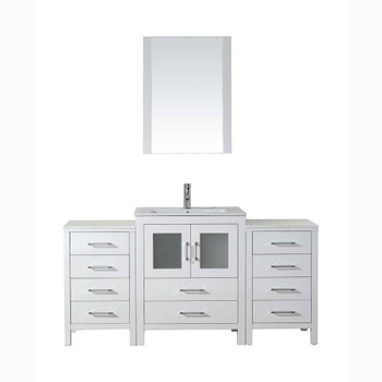 Virtu USA KS-70064-C-WH Dior 64" Single Bath Vanity in White with Slim White Ceramic Top and Square Sink with Polished Chrome Faucet and Mirror