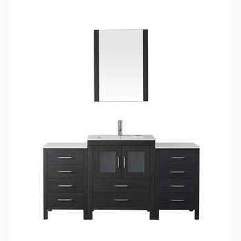 Virtu USA KS-70064-C-ZG-001 Dior 64" Single Bath Vanity in Zebra Grey with Slim White Ceramic Top and Square Sink with Brushed Nickel Faucet and Mirror