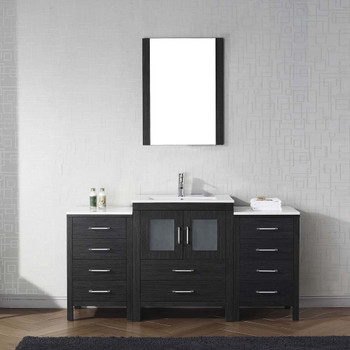 Virtu USA KS-70064-C-ZG-001 Dior 64" Single Bath Vanity in Zebra Grey with Slim White Ceramic Top and Square Sink with Brushed Nickel Faucet and Mirror