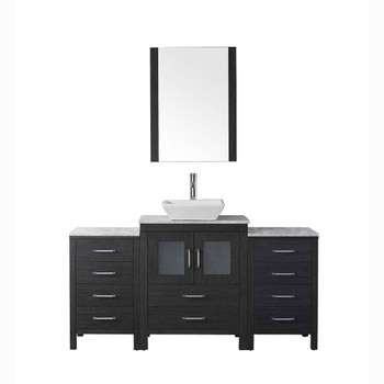 Virtu USA KS-70064-WM-ZG Dior 64" Single Bath Vanity in Zebra Grey with Marble Top and Square Sink with Polished Chrome Faucet and Mirror