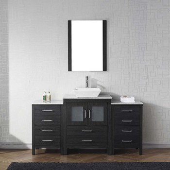 Virtu USA KS-70064-WM-ZG Dior 64" Single Bath Vanity in Zebra Grey with Marble Top and Square Sink with Polished Chrome Faucet and Mirror