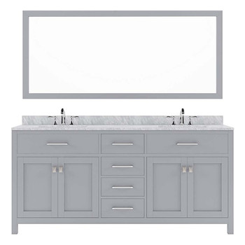 Virtu USA MD-2072-WMSQ-GR Caroline 72" Double Bath Vanity in Grey with Marble Top and Square Sink with Mirror