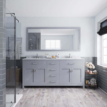 Virtu USA MD-2072-WMSQ-GR Caroline 72" Double Bath Vanity in Grey with Marble Top and Square Sink with Mirror