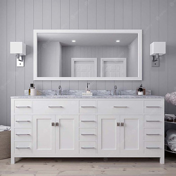 Virtu USA MD-2178-WMSQ-WH-001 Caroline Parkway 78" Double Bath Vanity in White with Marble Top and Square Sink with Brushed Nickel Faucet and Mirror