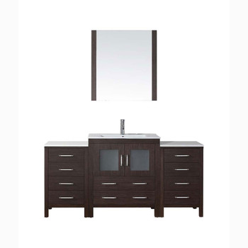 Virtu USA KS-70066-C-ES Dior 66" Single Bath Vanity in Espresso with Slim White Ceramic Top and Square Sink with Polished Chrome Faucet and Mirror