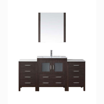 Virtu USA KS-70066-C-ES-001 Dior 66" Single Bath Vanity in Espresso with Slim White Ceramic Top and Square Sink with Brushed Nickel Faucet and Mirror