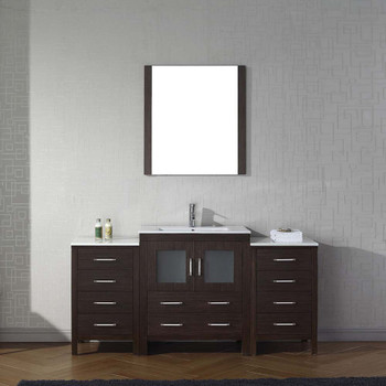 Virtu USA KS-70066-C-ES-001 Dior 66" Single Bath Vanity in Espresso with Slim White Ceramic Top and Square Sink with Brushed Nickel Faucet and Mirror