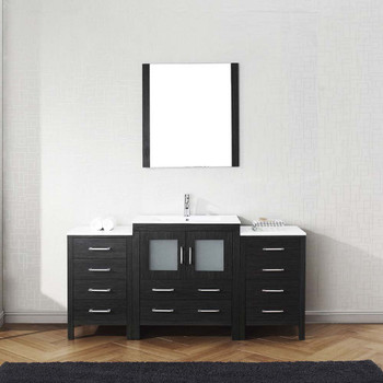 Virtu USA KS-70066-C-ZG Dior 66" Single Bath Vanity in Zebra Grey with Slim White Ceramic Top and Square Sink with Polished Chrome Faucet and Mirror