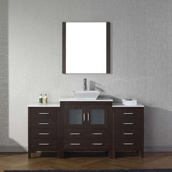 Virtu USA KS-70066-S-ES Dior 66" Single Bath Vanity in Espresso with White Engineered Stone Top and Square Sink with Polished Chrome Faucet and Mirror