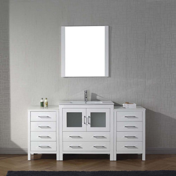 Virtu USA KS-70068-C-WH Dior 68" Single Bath Vanity in White with Slim White Ceramic Top and Square Sink with Polished Chrome Faucet and Mirror