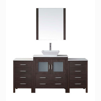 Virtu USA KS-70068-S-ES Dior 68" Single Bath Vanity in Espresso with White Engineered Stone Top and Square Sink with Polished Chrome Faucet and Mirror