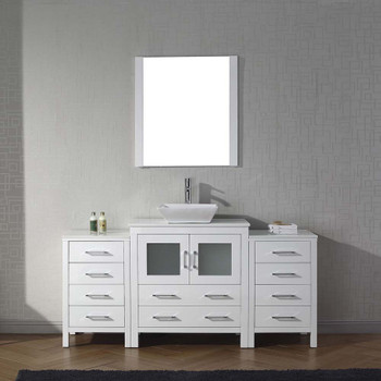 Virtu USA KS-70068-S-WH Dior 68" Single Bath Vanity in White with White Engineered Stone Top and Square Sink with Polished Chrome Faucet and Mirror