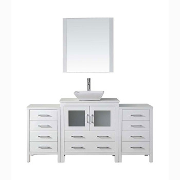 Virtu USA KS-70068-S-WH-001 Dior 68" Single Bath Vanity in White with White Engineered Stone Top and Square Sink with Brushed Nickel Faucet and Mirror