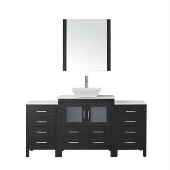 Virtu USA KS-70068-S-ZG-001 Dior 68" Single Bath Vanity in Zebra Grey with White Engineered Stone Top and Square Sink with Brushed Nickel Faucet and Mirror
