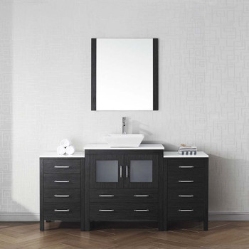 Virtu USA KS-70068-S-ZG-001 Dior 68" Single Bath Vanity in Zebra Grey with White Engineered Stone Top and Square Sink with Brushed Nickel Faucet and Mirror