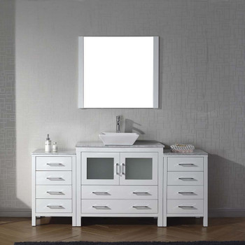 Virtu USA KS-70068-WM-WH Dior 68" Single Bath Vanity in White with Marble Top and Square Sink with Polished Chrome Faucet and Mirror