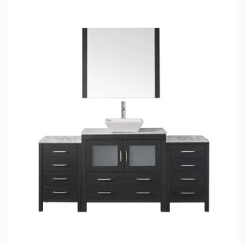 Virtu USA KS-70068-WM-ZG Dior 68" Single Bath Vanity in Zebra Grey with Marble Top and Square Sink with Polished Chrome Faucet and Mirror