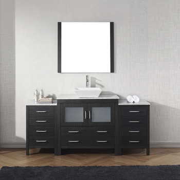 Virtu USA KS-70068-WM-ZG Dior 68" Single Bath Vanity in Zebra Grey with Marble Top and Square Sink with Polished Chrome Faucet and Mirror