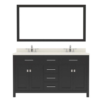 Virtu USA MD-2060-DWQRO-ES-001 Caroline 60" Double Bath Vanity in Espresso with Dazzle White Top and Round Sink with Brushed Nickel Faucet and Mirror