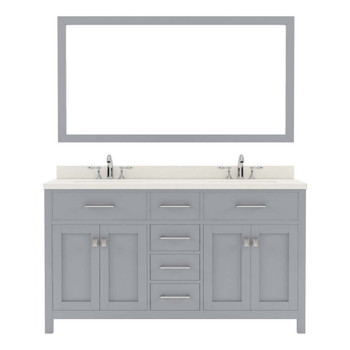 Virtu USA MD-2060-DWQRO-GR-002 Caroline 60" Double Bath Vanity in Grey with Dazzle White Top and Round Sink with Polished Chrome Faucet and Mirror