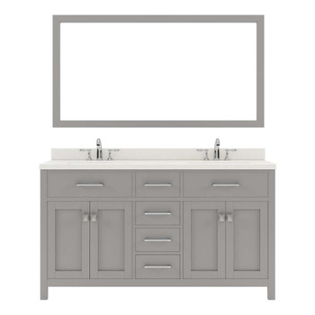 Virtu USA MD-2060-DWQSQ-CG-002 Caroline 60" Double Bath Vanity in Cashmere Grey with Dazzle White Top and Square Sink with Polished Chrome Faucet and Mirror