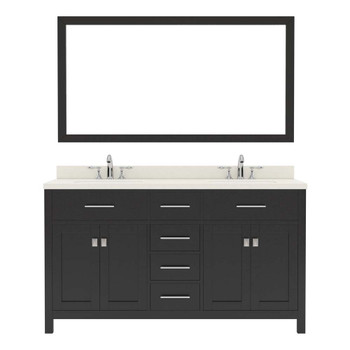 Virtu USA MD-2060-DWQSQ-ES-001 Caroline 60" Double Bath Vanity in Espresso with Dazzle White Top and Square Sink with Brushed Nickel Faucet and Mirror