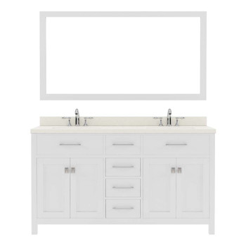 Virtu USA MD-2060-DWQSQ-WH-001 Caroline 60" Double Bath Vanity in White with Dazzle White Top and Square Sink with Brushed Nickel Faucet and Mirror