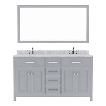 Virtu USA MD-2060-WMSQ-GR Caroline 60" Double Bath Vanity in Grey with Marble Top and Square Sink with Mirror