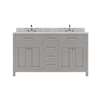 Virtu USA MD-2060-WMRO-CG-002-NM Caroline 60" Double Bath Vanity in Cashmere Grey with Marble Top and Round Sink with Polished Chrome Faucet