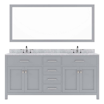 Virtu USA MD-2072-WMRO-GR Caroline 72" Double Bath Vanity in Grey with Marble Top and Round Sink with Mirror