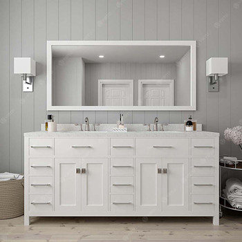 Virtu USA MD-2172-DWQSQ-WH Caroline Parkway 72" Double Bath Vanity in White with Dazzle White Top and Square Sink with Mirror