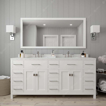 Virtu USA MD-2172-DWQSQ-WH-001 Caroline Parkway 72" Double Bath Vanity in White with Dazzle White Top and Square Sink with Brushed Nickel Faucet and Mirror