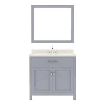 Virtu USA MS-2036-DWQSQ-GR-001 Caroline 36" Single Bath Vanity in Grey with Dazzle White Top and Square Sink with Brushed Nickel Faucet and Mirror