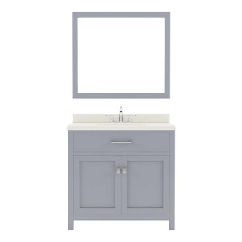 Virtu USA MS-2036-DWQSQ-GR-002 Caroline 36" Single Bath Vanity in Grey with Dazzle White Top and Square Sink with Polished Chrome Faucet and Mirror